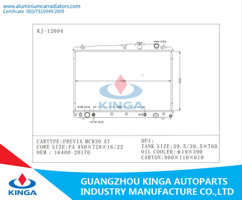 Radiador 2003 de Toyota para PA 16/22 del OEM 16400-20170 de PREVIA MCR30 EN proveedor