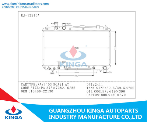 PA 2003 del OEM 16400-22130 del radiador MCA21 de Toyota RAV4 16/22 EN DPI 2411 proveedor