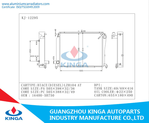 OEM de aluminio) LZH104 DIESEL 16400-5B750 del radiador HIACE de Toyota (PA26/EN proveedor