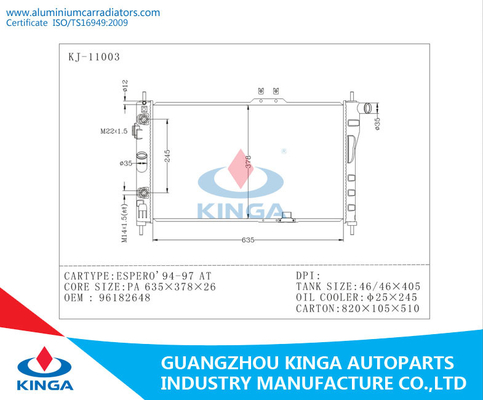 Radiador auto del reemplazo para Daewoo Espero 94 - 97 OEM 96182648 proveedor