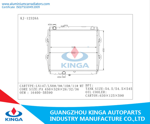 OEM 16400 - radiador de 5B590 Toyota HILUX para HILUX LN147/LN8 # /9 #/10 #/11 proveedor