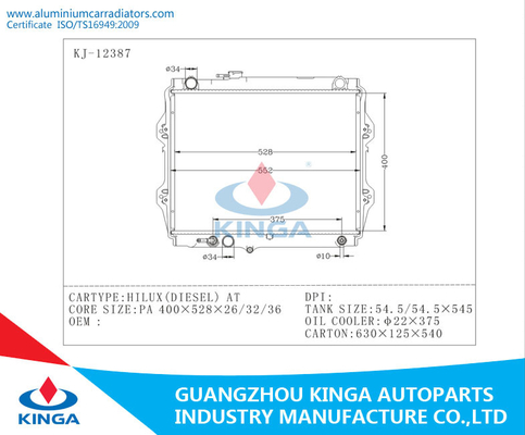 Radiador automotriz de Toyota de la base de aluminio para HILUX 2,4 PA26/EN la plata proveedor