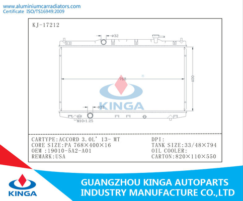 ACUERDO de aluminio 3.0L 13 - OEM 19010 de los E.E.U.U. - 5A2 - A01 del radiador de Honda proveedor