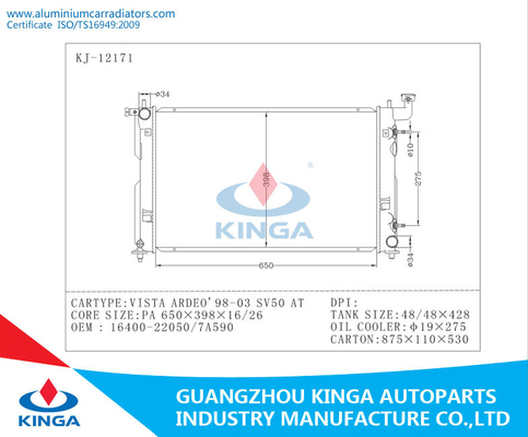 Radiador de aluminio auto del recambio para Vista Ardeo 98 - 03 SV50 OEM 16400 - 22050 proveedor