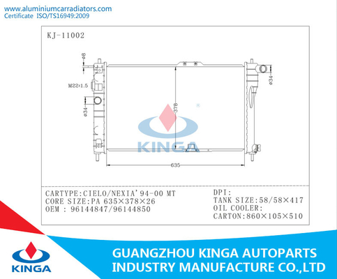 Radiadores NEXIA-94-0096144847/96144850 del diseñador de DAEWOO CIELO proveedor