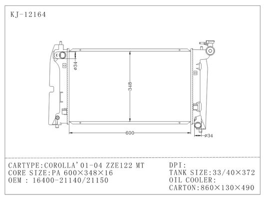 Ayuda auto de aluminio ZZE122 de Toyota Corolla 01 - 04 de los radiadores de la TA proveedor