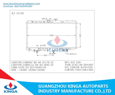 Año 88 - 92 OEM 16400 de Corolla AE92 del radiador de la corona AT170 Toyota 15380 proveedor