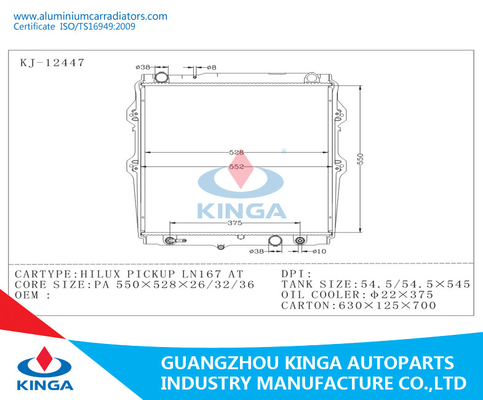 RECOGIDA LN167 de Toyota HILUX EN las reparaciones de aluminio del radiador que refrescan el radiador proveedor