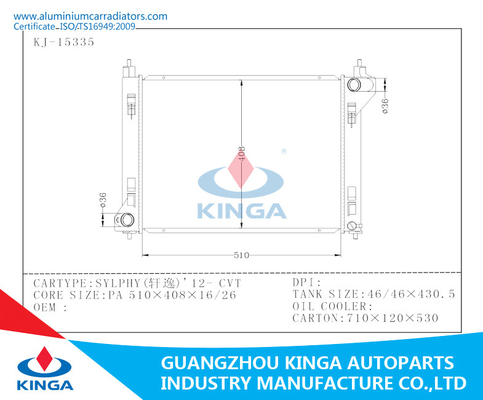 Radiador de aluminio auto usado para Sylphy “12 - sistema de enfriamiento de CVT proveedor