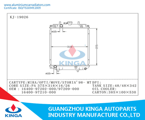 Radiadores de aluminio del coche de la base plástica del tanque para Daihatsu Mira 1998/Opti/movimiento/Storia proveedor