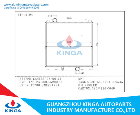 Radiador de aluminio de MC127001/de ME291794 Mitsubishi de TA Canter'93-96 proveedor