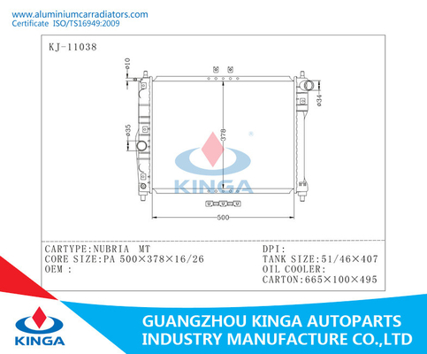 Radiador auto de Daewoo de los jeeps de las furgonetas para la base de aluminio de Nubria Mt con los tanques plásticos proveedor