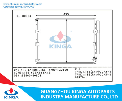 Condensador de aluminio de la CA del auto de la corrosión superior para LANDCRUISER 470/FZJ100 proveedor
