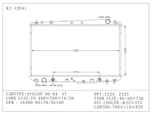 el tanque plástico del radiador de 48*736m m para AVALON 2000-2004 de Toyota EN proveedor