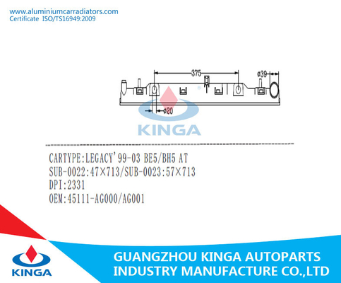 El tanque del radiador del reemplazo para OEM 45111-AG000/AG001 DPI2331 de LEGACY'99-03 BE5/BH5 proveedor