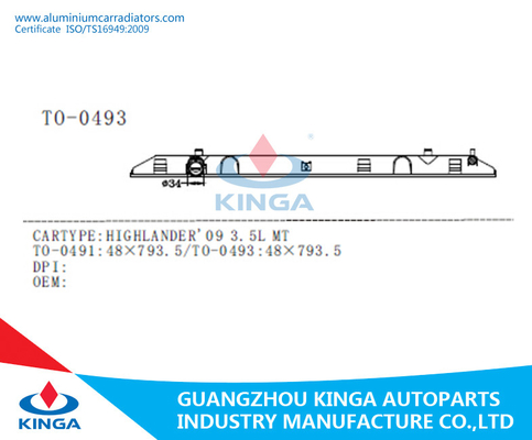 el tanque del mercado del radiador de 48*793.5 milímetro para Toyota Highlander 09 3.5L Mt en PA66GF30 proveedor