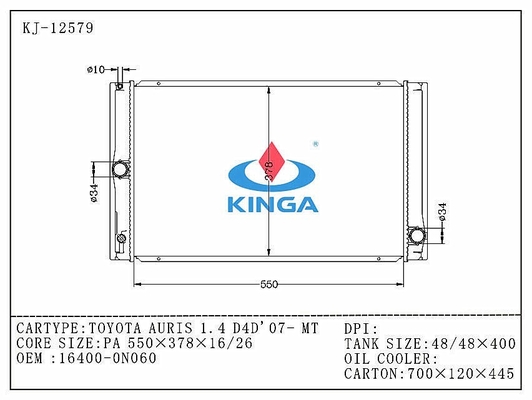 Radiador de Toyota del cambiador de calor para OEM 16400 de AURIS 1,4 D4D 07 -/26 TA 0N060 PA16 proveedor