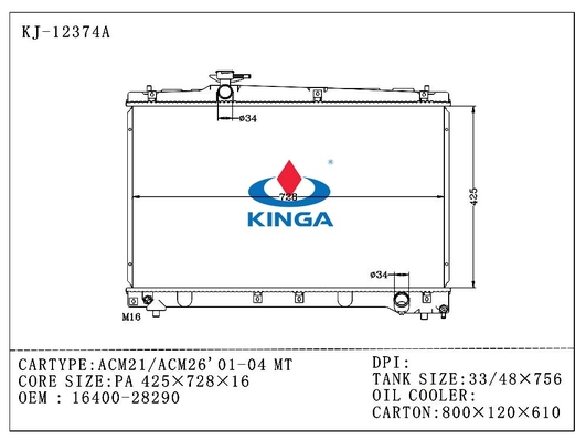 El aluminio de encargo soldó el radiador ACM21 del coche de Toyota/a OEM 16400 - 28290 de la TA de ACM PA16 proveedor