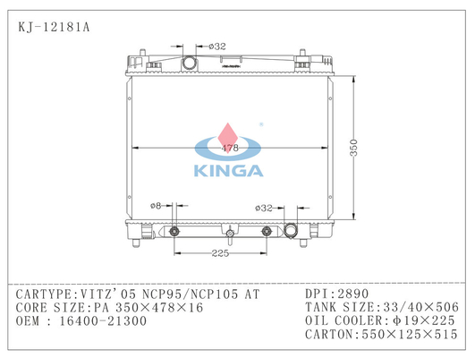 Radiador del automóvil del OEM 16400-21300 para Toyota VITZ '05 NCP95/NCP105 EN proveedor