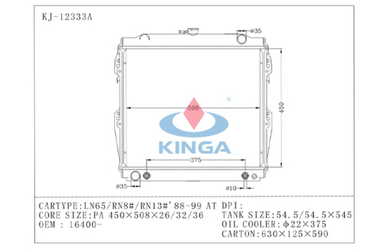 Radiador de aluminio de Toyota LN65 RN8 del refrigerador del motor con el tanque plástico proveedor